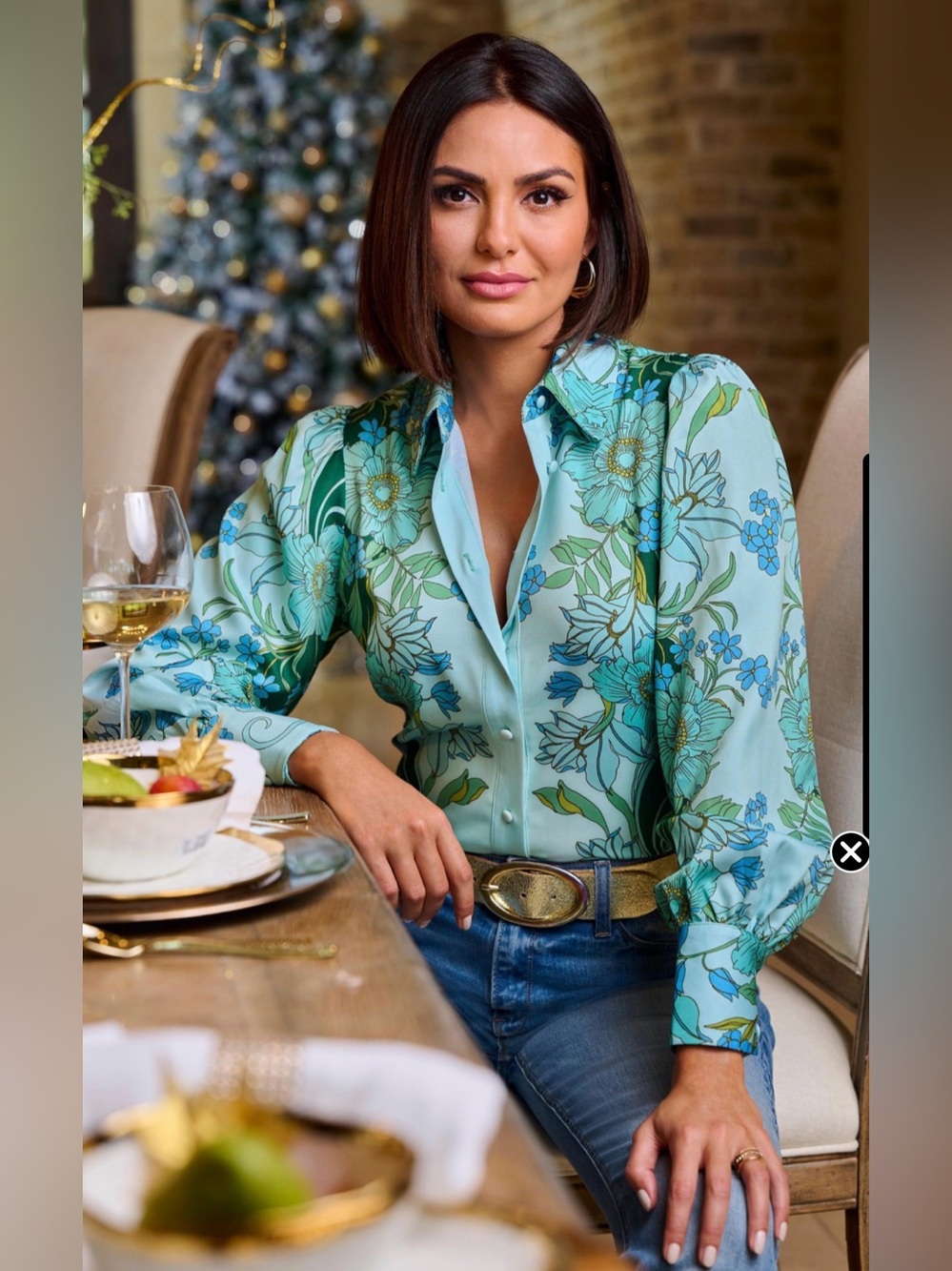 Boston Proper  Floral Print Victoria Chic Drama-Sleeve top XS